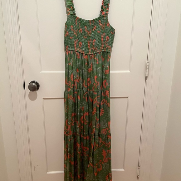 Cleobella Green & Coral Floral Tiered Maxi Dress - Picture 3 of 7